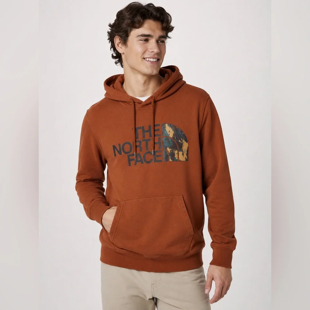The North Face Hoodie Men’s Small Brown Pullover Graphic Logo Sweatshirt